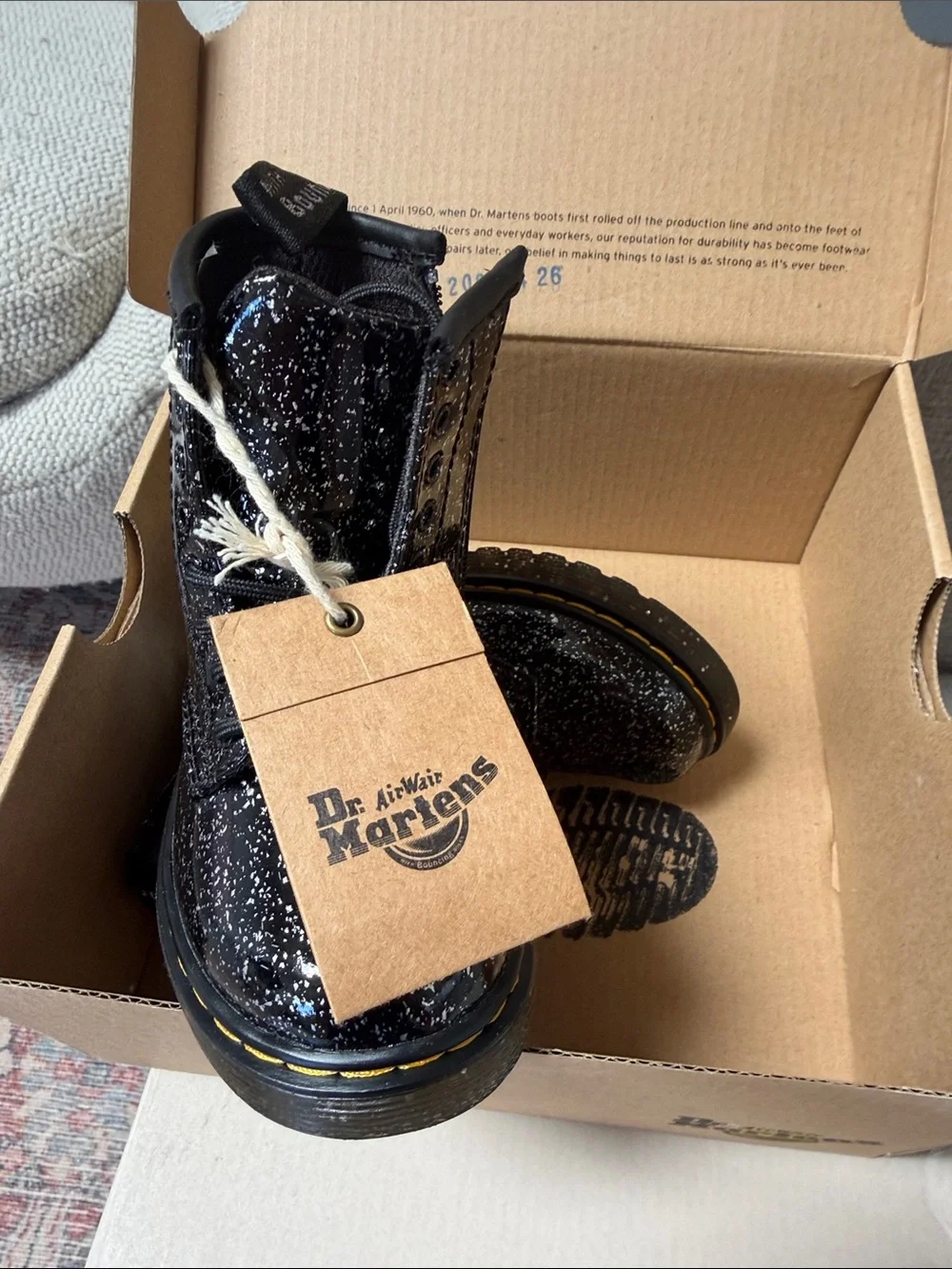 Dr. Martens Black Cosmic Glitter Kids Lace-Up Boots